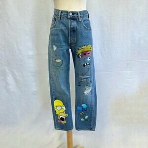 Levi's 501 custom hand‎ painted cartoon graffiti high waist jeans size 32x30
